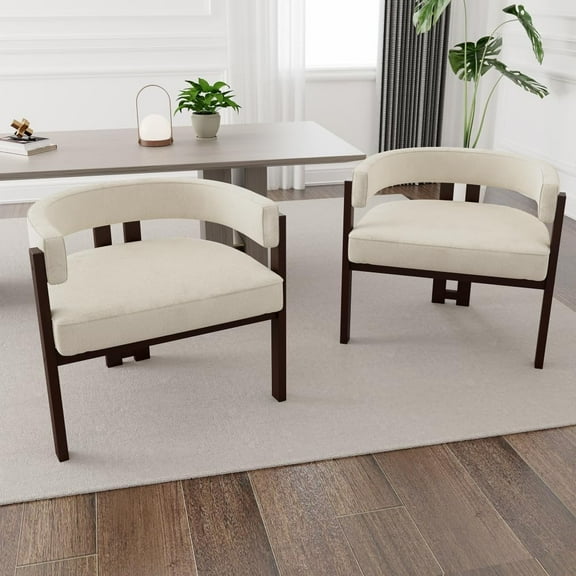 BISHE Set of 2 Modern Barrel Accent Chairs with Open Back, 3-Legged Teddy Upholstered Dining Armchairs for Living Room, Bedroom, Dining Room & Office, Comfortable Armchairs, Beige