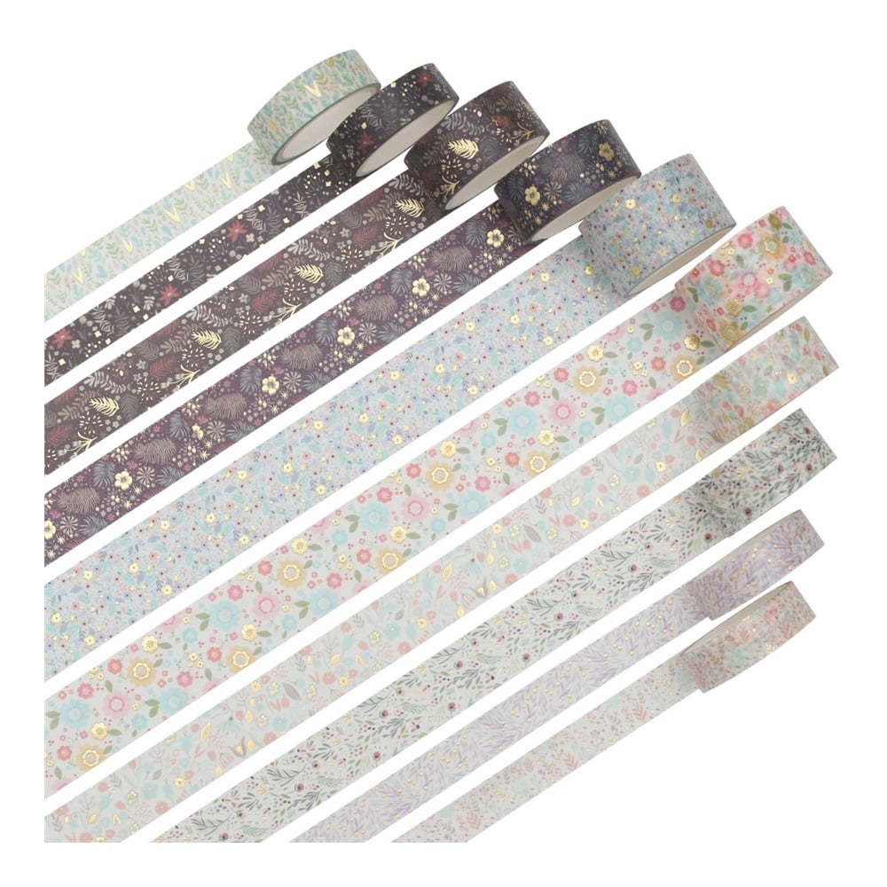 Creative Washi Tape Set 10 Rolls Gold Foil Print Decorative Masking Tapes for Arts, DIY Crafts, Journals, Planners, Scrapbook, Wrapping (Garden Maze)