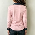 thumbnail image 4 of Long Sleeve Shirts for Women Denim Collar Trim Patchwork Tops Comfy Collared Casual Work Blouses, 2XL, 4 of 5