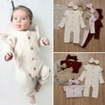 thumbnail image 2 of Newborn Baby Girl Boy 2PCS Autumn Clothes Set Knitted Romper Jumpsuit Outfits, 2 of 5