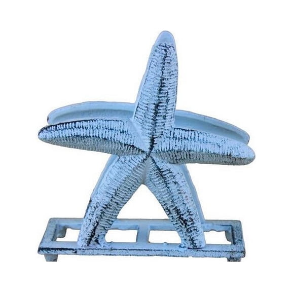 Handcrafted Decor K-1407-blue Rustic Dark Blue Whitewashed Cast Iron Starfish Napkin Holder, 6 in.