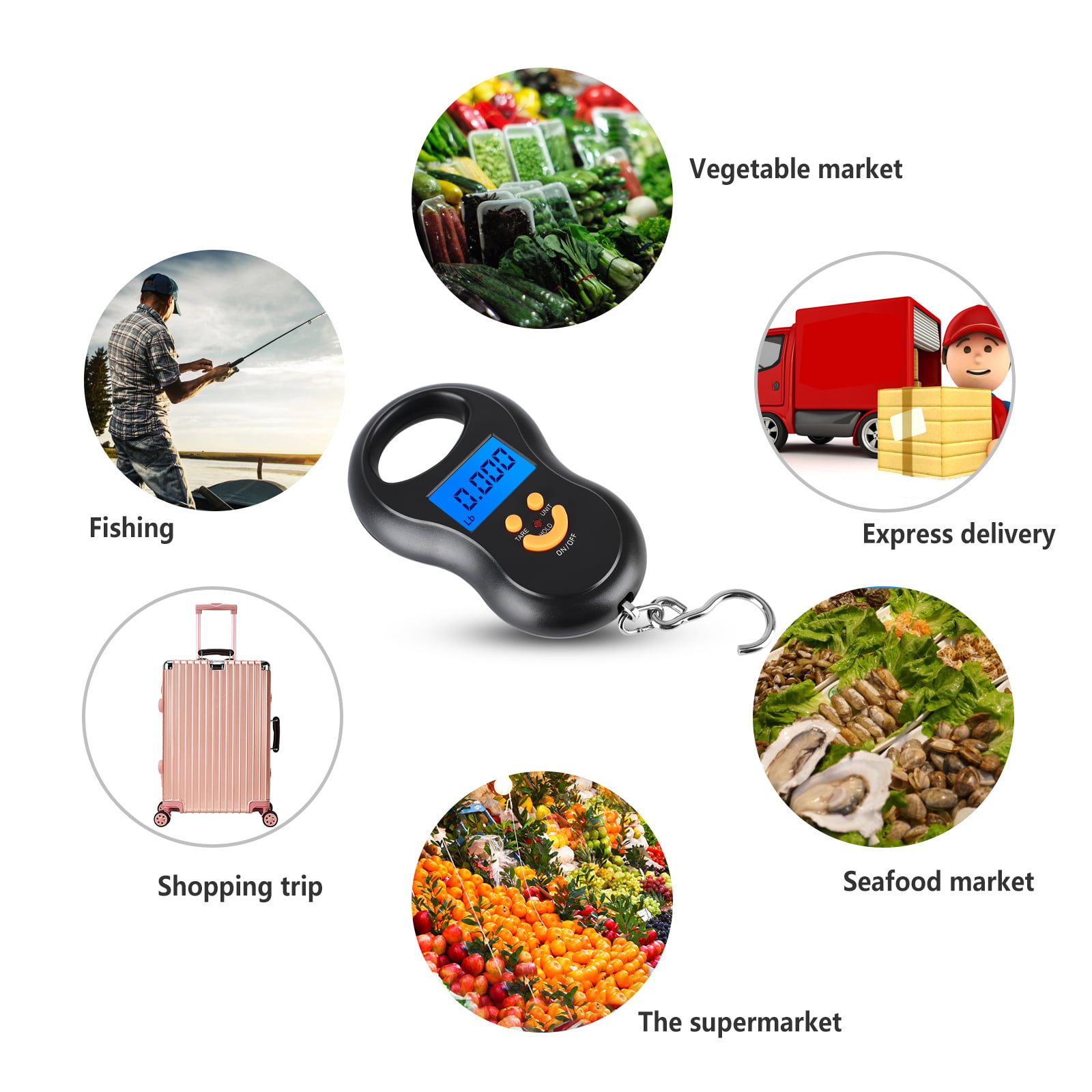 Portable LCD Digital Electronic Scale Vegetable Luggage Fishing Mailing I2H2