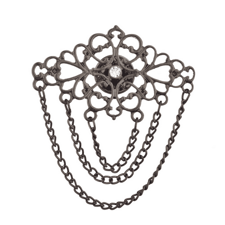 Chain Brooch - Lux Accessories Hematite Multi Layer Chain Baroque Casted Filagree Brooch Pin