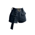 thumbnail image 3 of Vintage Women's Denim Shorts Hight Waisted Y2k Casual Jeans Cargo Pants Gothic Black Stylish Short Jeans With Belt Summer New-Black-L, 3 of 7
