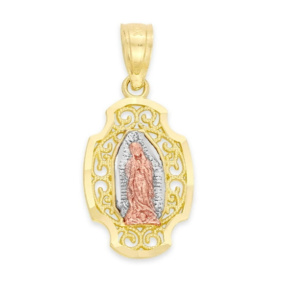 Golden Fire Solid 10k Tri Color Gold Our Lady of Guadalupe Pendant - Catholic Gifts for Women