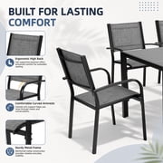 7 Piece Outdoor Dining Set, Patio Dining Table Set for 6 Persons, Garden Patio Textilene Dining Furniture Set with Plastic-Wood Tabletop, Dining Table Chairs Conversation Set for Deck Patio