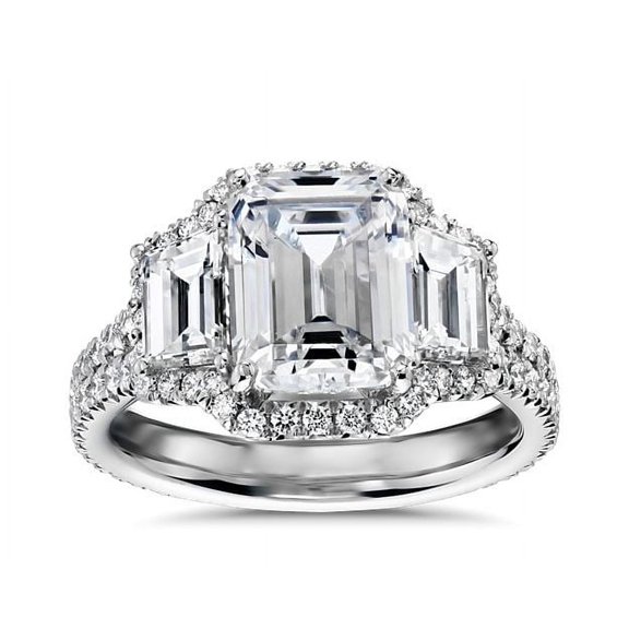1.70 Carat Emerald Genuine Diamond Beautiful Three Stone Designer Ring for Women Solid 950 Platinum Size 7