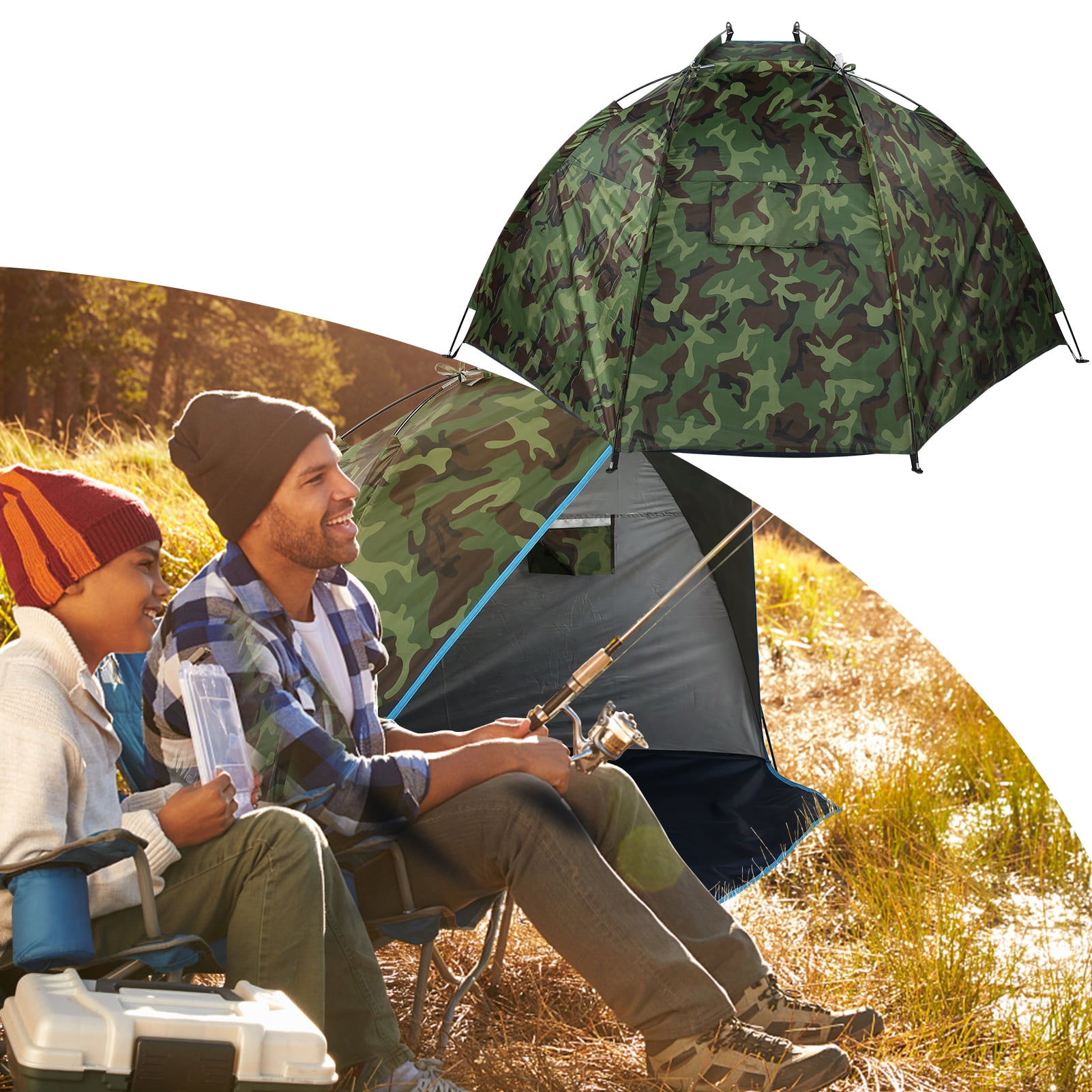 Fishing Shelter, Durable Waterproof Two Person Camping Tent Ventilated  Toughness Camouflage Tent, for Home Outdoors