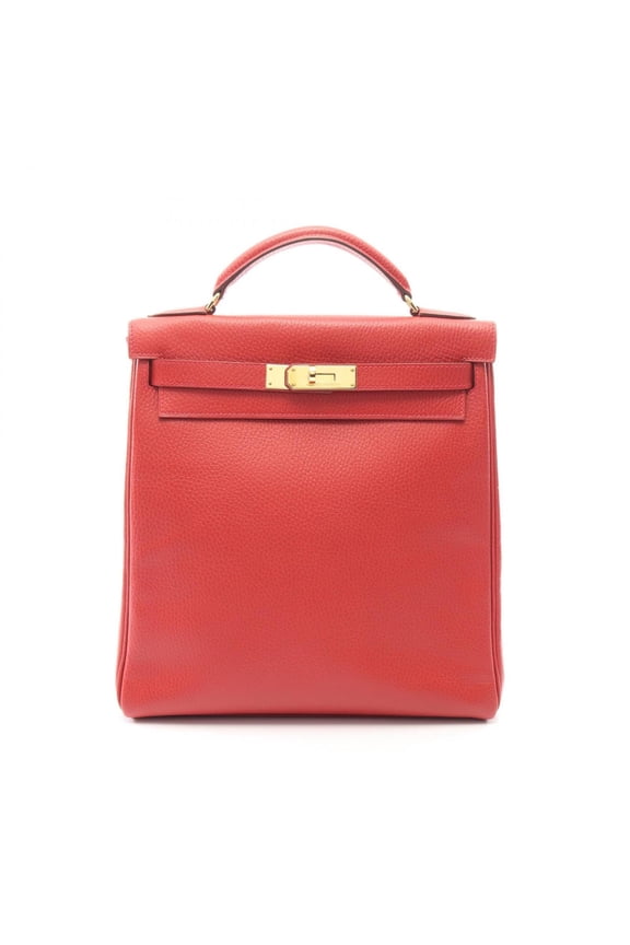Pre-Owned Hermes Kelly Ad GM Vermilion Backpack/Handbag, Ardennes Leather, Red Tone