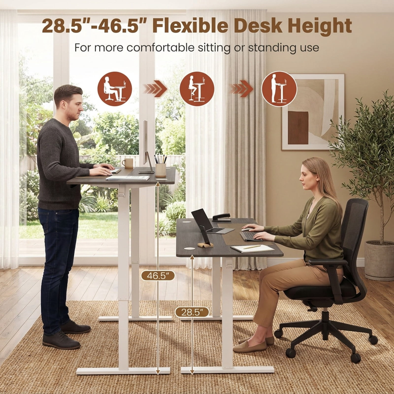 Furnibear 63 x 24 Inch Height Adjustable Sit Stand Computer Desk with 3 Memory Presets for Home Office Study Computer Writing Workstation, Grey