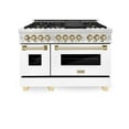 thumbnail image 4 of ZLINE Autograph Edition 48 in. 6.0 cu. ft. Legacy Dual Fuel Range with 7 Burner Gas Cooktop and 2 Electric Ovens in Stainless Steel with White Matte Doors and Matte Black Accents (RAZ-WM-48-MB), 4 of 5