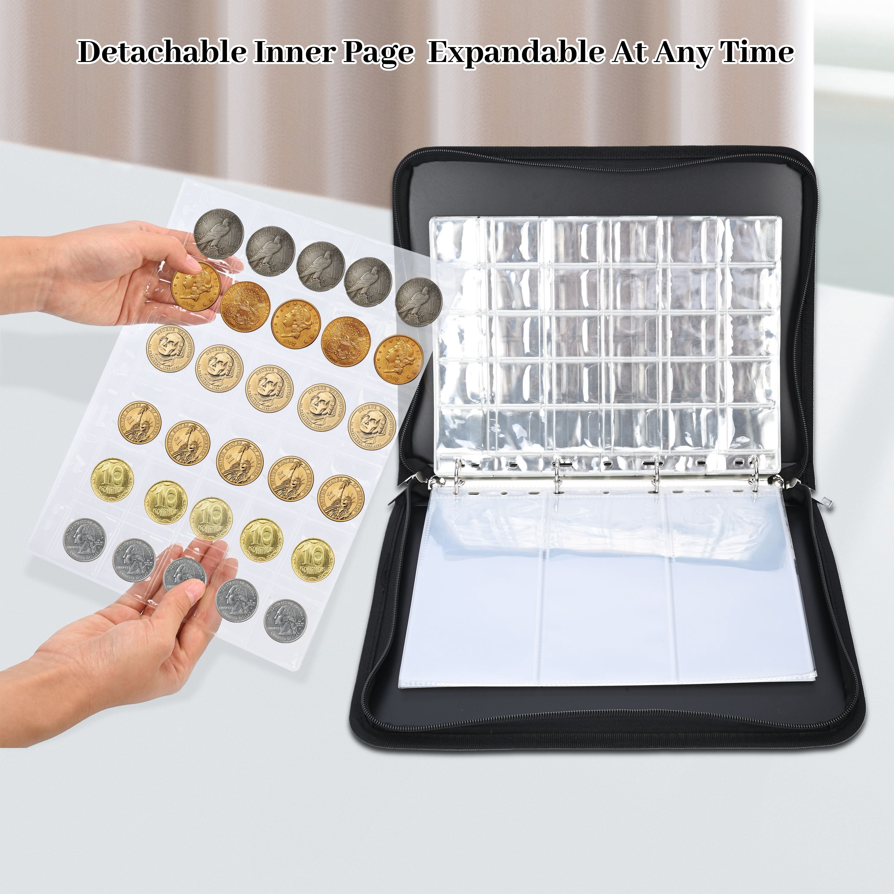 Gomok Coin Collection Book Holders, 300 Pockets Fireproof Coins Collection Album & 36 Sleeves Paper Money Display Storage Case