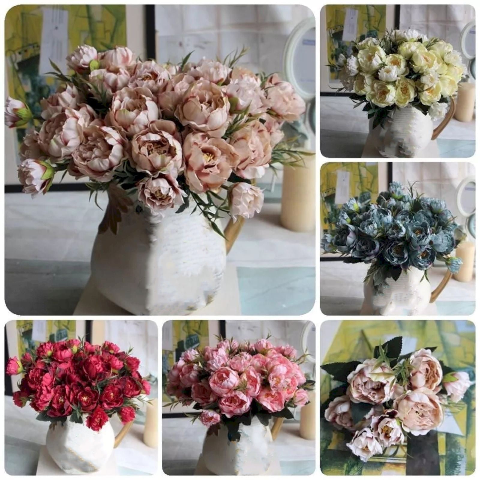 Clearance! Artificial Peony Flowers Peony Flowers Faux Peonies with Hydrangea Flower Bouquets for Wedding Home Decor Floral Arrangements Table Centerpieces