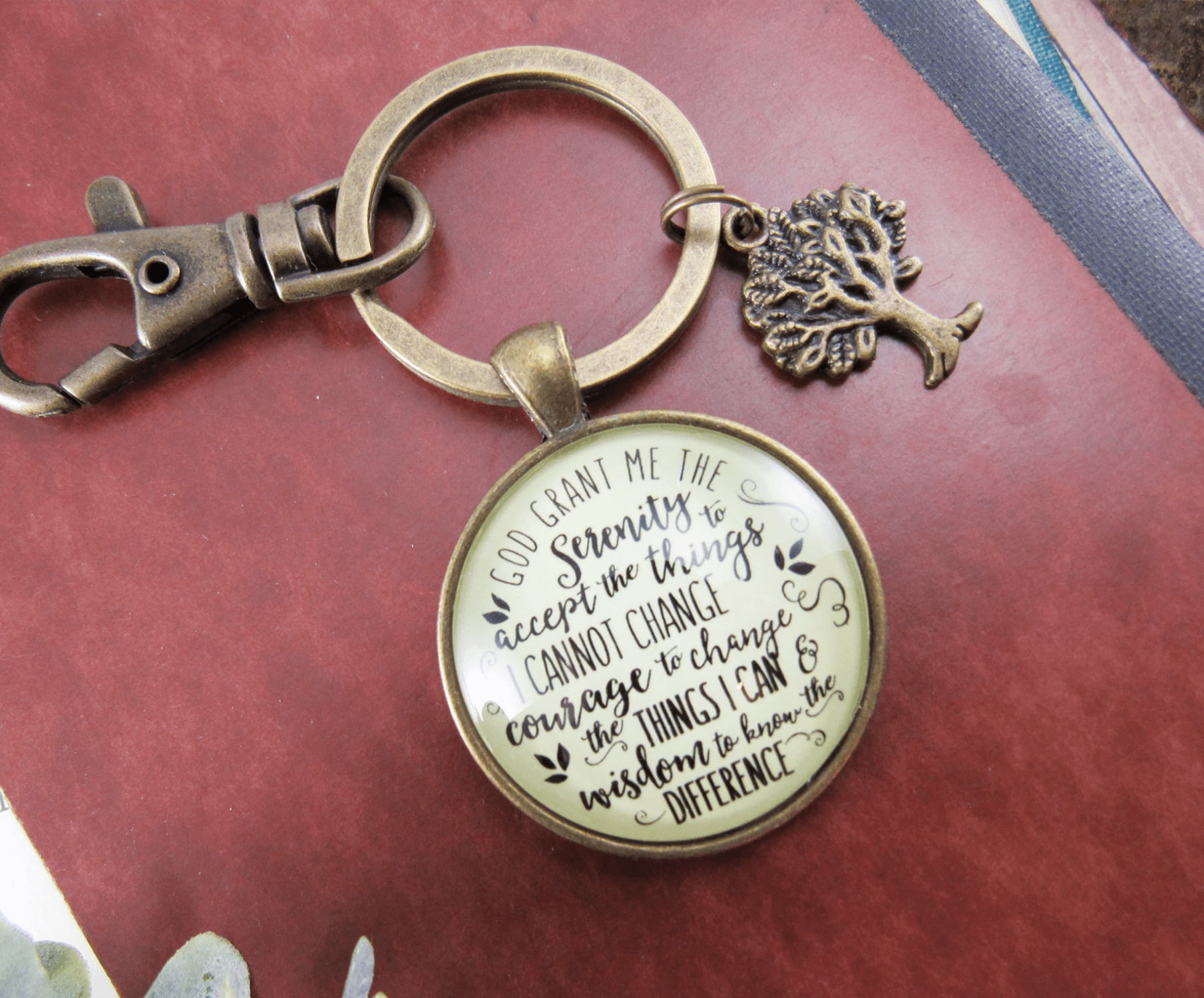 Serenity Prayer Gutsy Goodness Bronze Keychain Jewelry Unisex Adult Tree Charm