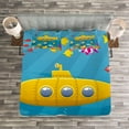 thumbnail image 3 of Ambesonne Yellow Submarine Quilted Bedspread Set 3 Pcs, Marine Coral Reef, Queen Size, Blue Yellow Pink, 3 of 3