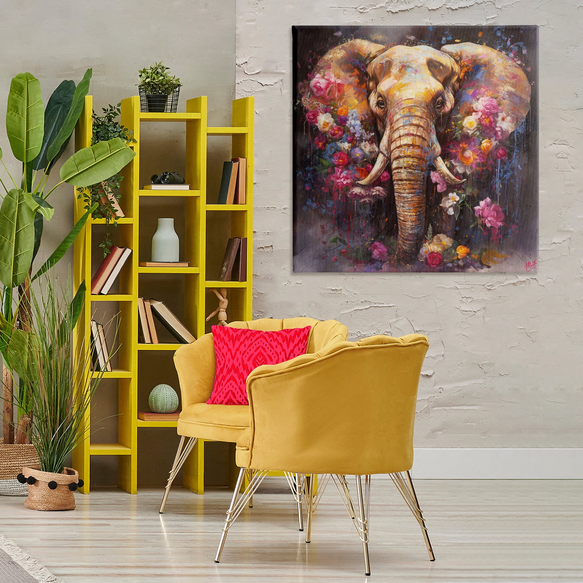 Stupell Industries Flower Swathed Elephant Animals Painting Wrapped Canvas Art Print Wall Art, 36 x 36