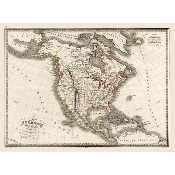 Historic Map - United States Mexico Canada - Monin 1839 - 31.36 x 23 - Vintage Wall Art