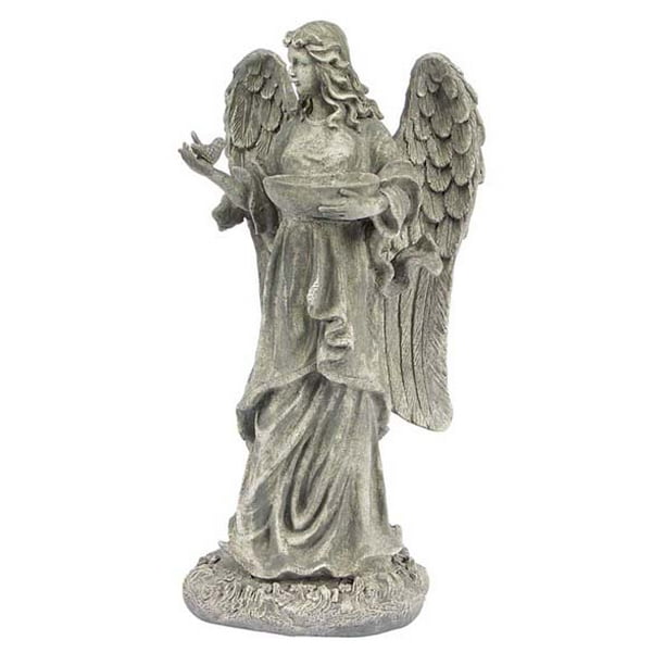23" Gray Angel Bird Feeder Outdoor Garden Patio Statue