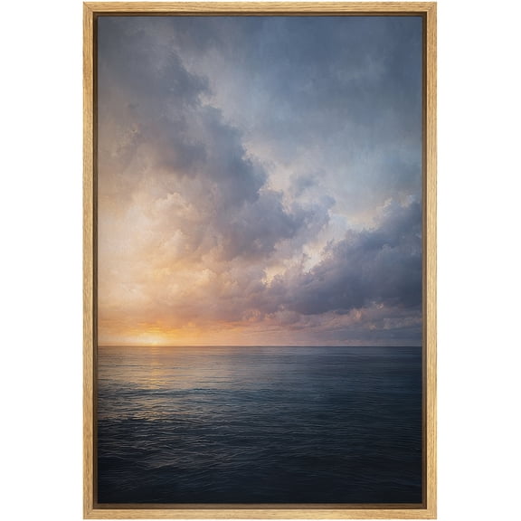 Framed Canvas Print Wall Art Majestic Clouds Over the Sea Ocean Coastal Art for Living Room, Bedroom, Office - 16"x24" NATURAL