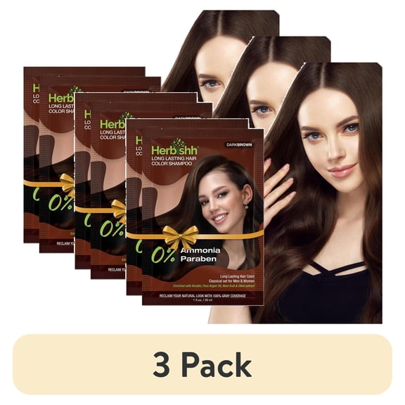 (3 pack) Herbishh Dark Brown Hair Color Shampoo for Gray Hair, 3-in-1 Dye Cleanse & Condition, Ammonia-Free, Long-Lasting Coverage, Easy to Use, Travel Pack, 30ml Each Sachet, Ideal for Men & Women, Pack of 2