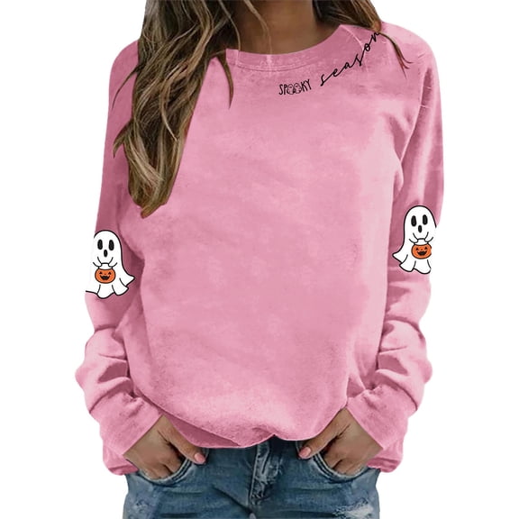 Glisme Women's Halloween Sweatshirt Cute Graphic Print Long Sleeve Round Neck Fall Season Tops Women Soft Sweatshirts