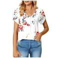 thumbnail image 2 of Aoochasliy Womens Blouses Short Sleeve Casual Petal Sleeve Shirts V-Neck Cute Floral Printed Summer Loose Flowy Shirts, 2 of 8