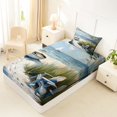 thumbnail image 4 of Castle Fairy Textured Brushstroke Seaside Art Twin Sheets 3pcs,Wooden Boat Sailboat Dune Grass Print Bedding,Sage Azure,1 Fitted Sheet,1 Flat Sheet and 1 Pillowcase, 4 of 6