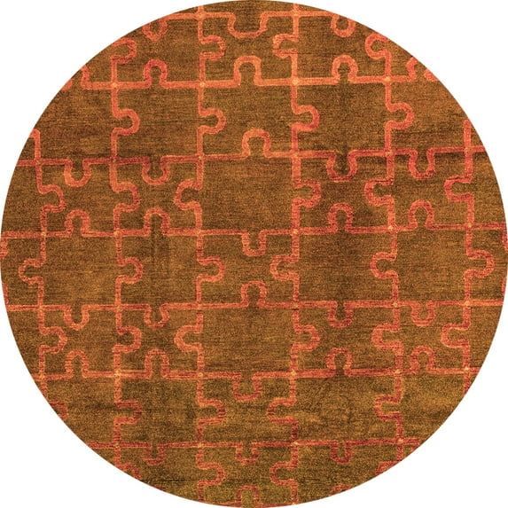 Ahgly Company Indoor Round Abstract Orange Modern Area Rugs, 4' Round