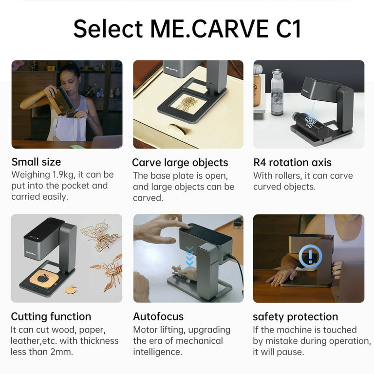 MR.CARVE C1 Laser Engraver 5W Blue Light Laser Cutting and Carving Machine  with Auto Focus 0.05 Accuracy 80x80mm Engraving Area