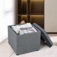 thumbnail image 5 of Joveco Storage Square Ottoman with Tray, Small Linen Foot Rest Stool Cube, Coffee Table for Dorm Living Room Bedroom, Gray, 5 of 15