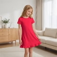 thumbnail image 5 of CPNG Girls Soft Knit Dress Round Neck Short Sleeve A Line Ruffled Dress Summer Casual Dress Homewear Dress Sleepwear Dress(Red,11-12 Years), 5 of 9