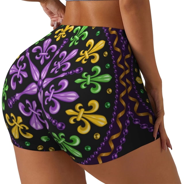 Fotbe Mardi Gras5 Shorts Sin Costuras – Shorts Deportivos de Cintura Alta para Mujer, Elásticos para Gimnasio, Yoga, Running o Ciclismo-XX-Large
