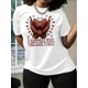 thumbnail image 1 of Camiseta de mujer inspirada en San Valentín: cuello redondo informal, manga corta, algodón transpirable, lavable a máquina, top deportivo informal., 1 of 6