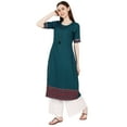 thumbnail image 3 of Phagun Solid A-Line Kurtis For Women Poly Crepe Short Sleeve Buttoned Long Ethic Kurta, 3 of 7