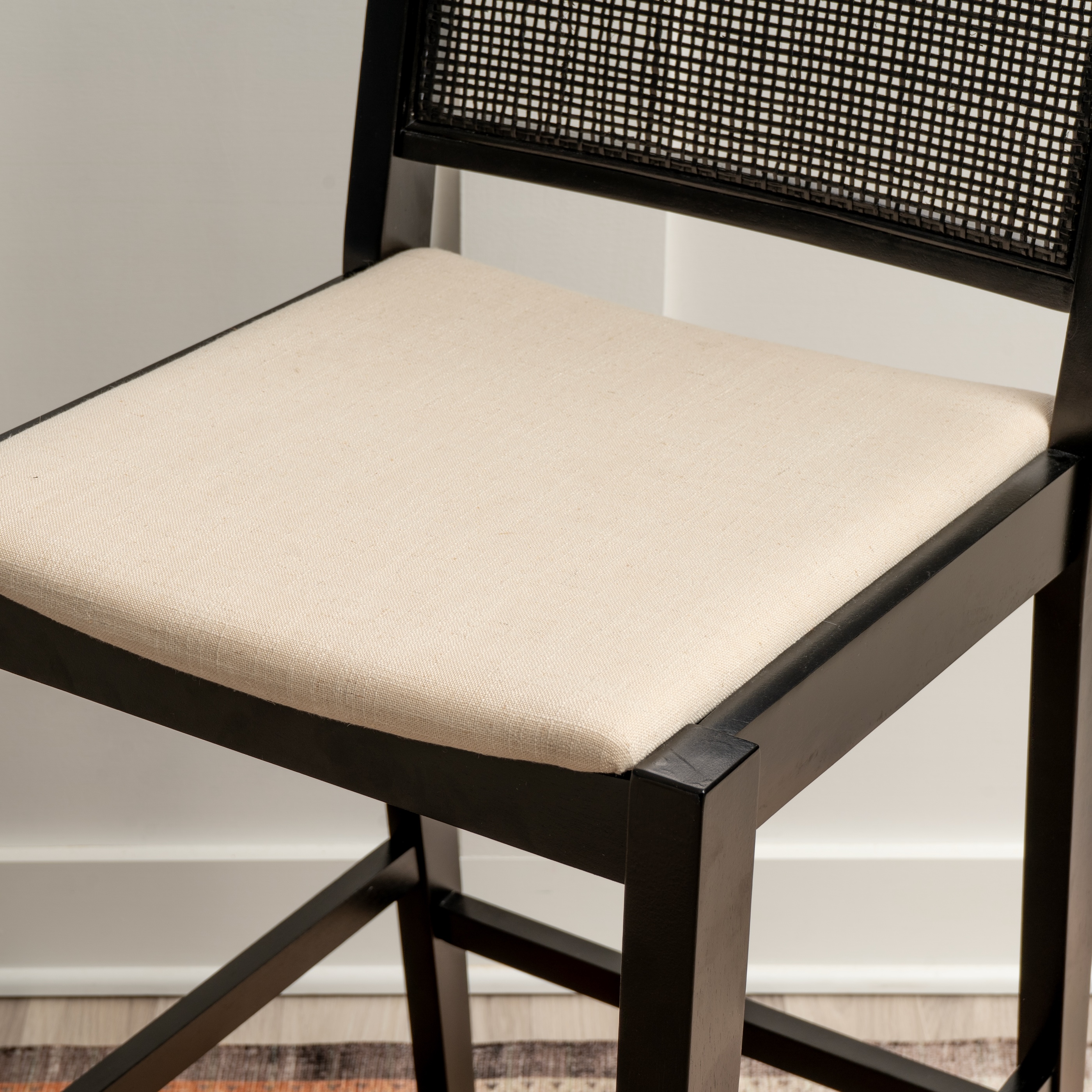Powell Bilberry 29" Indoor Low Cane-Back Wood Barstool, Set of 2, Black/Natural/Beige