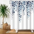 thumbnail image 4 of Blue Shower Curtain, Leaves Shower Curtains for Bathroom Floral Watercolor Leaves on The Top Shower Curtain, Natural Botanical Shower Curtain 12 Pack Hooks Fabric Waterproof Home Decor 72x72, 4 of 6