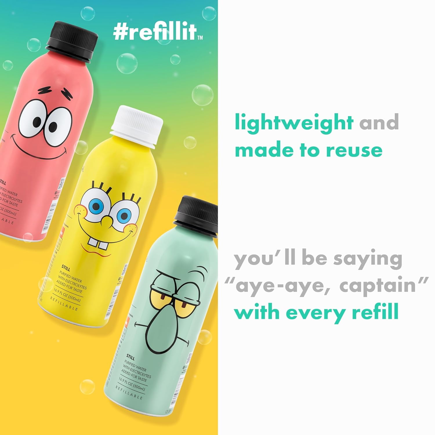 PATH Water Ultra-Purified Still Water, 16.9 fl oz, 4 pack Aluminum Bottles, Limited Edition Spongebob Variety Pack