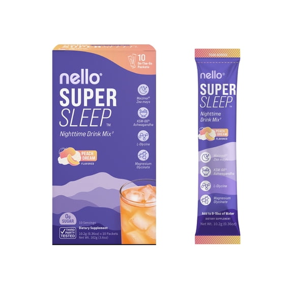 Nello Supersleep Flavored Drink Mix Packets, Peach Dream, Dietary Supplement, 3.6 oz, 10 Count