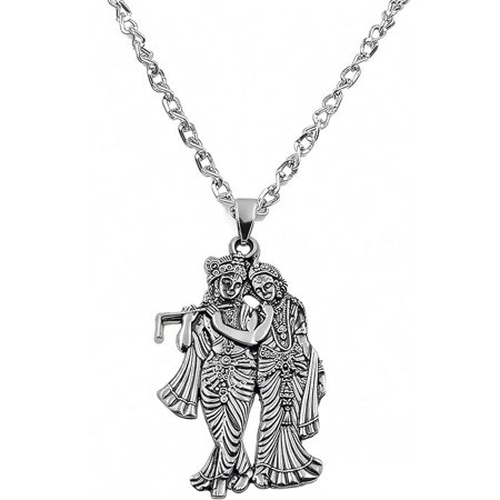 MASSIVE MART Hindu Lords Radha Krishna Pendant Locket with Chain Necklace For Men And Women