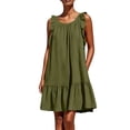 thumbnail image 2 of ClodeEU Women's Round Neck Ruffle Sleeveless Tiered Mini Dress with Pockets,Casual Summer Loose Dress Army Green,Women's Plus L, 2 of 6