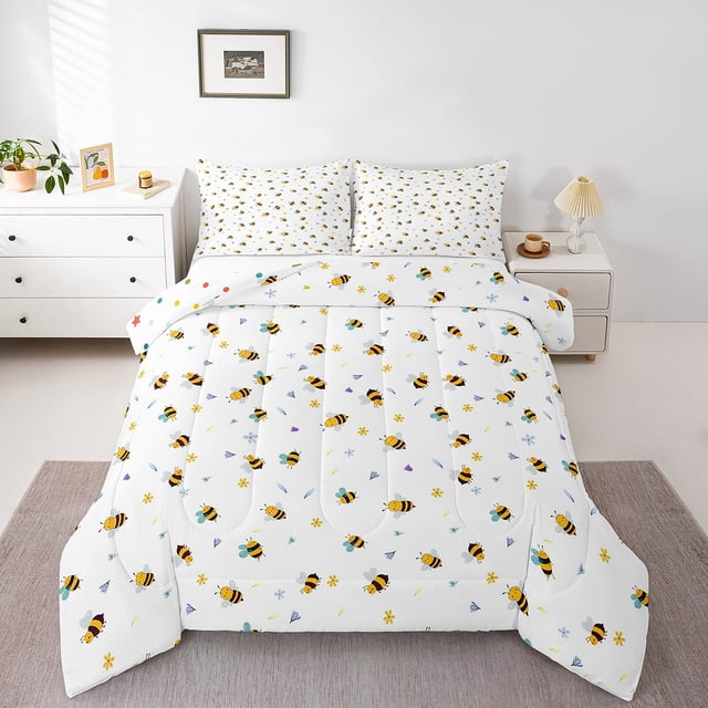 Erosebridal Ensemble de Couette Simple Abeille Sauvage, Couette en Duvet Animaux de la Forêt, Décoration de Chambre Dessin Animé, Réversible, Léger, 2 Pcs