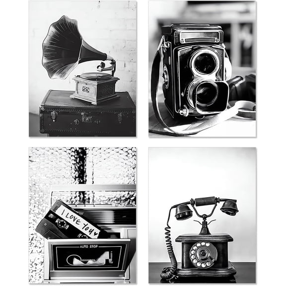 Canvas Modern Black and White Wall Art Prints, Set of 4 for Home Office, Living Room(8x10 inch Unframed)