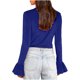 thumbnail image 4 of Karight Womens Velvet Shirts Slim Fit Casual Long Ruffle Sleeve Tops Mock Neck Dressy Blouses Cocktail Party Tunic, 4 of 5