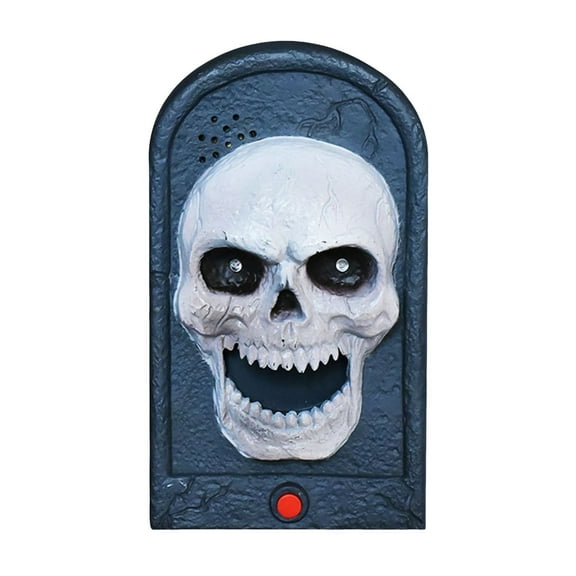 Kids Doorbell Outdoor Toys with Animated Light Up Features – Glowing Doorbells for Trick or Treat Practice, Halloween Child Eyeball Design - Grey