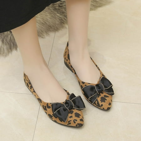 

Cathalem Casual Shoes Women Winter Fashion Spring And Autumn Women Casual Shoes Flat Pointed Leopard Print Bow Lightweight Shoes Brown 7