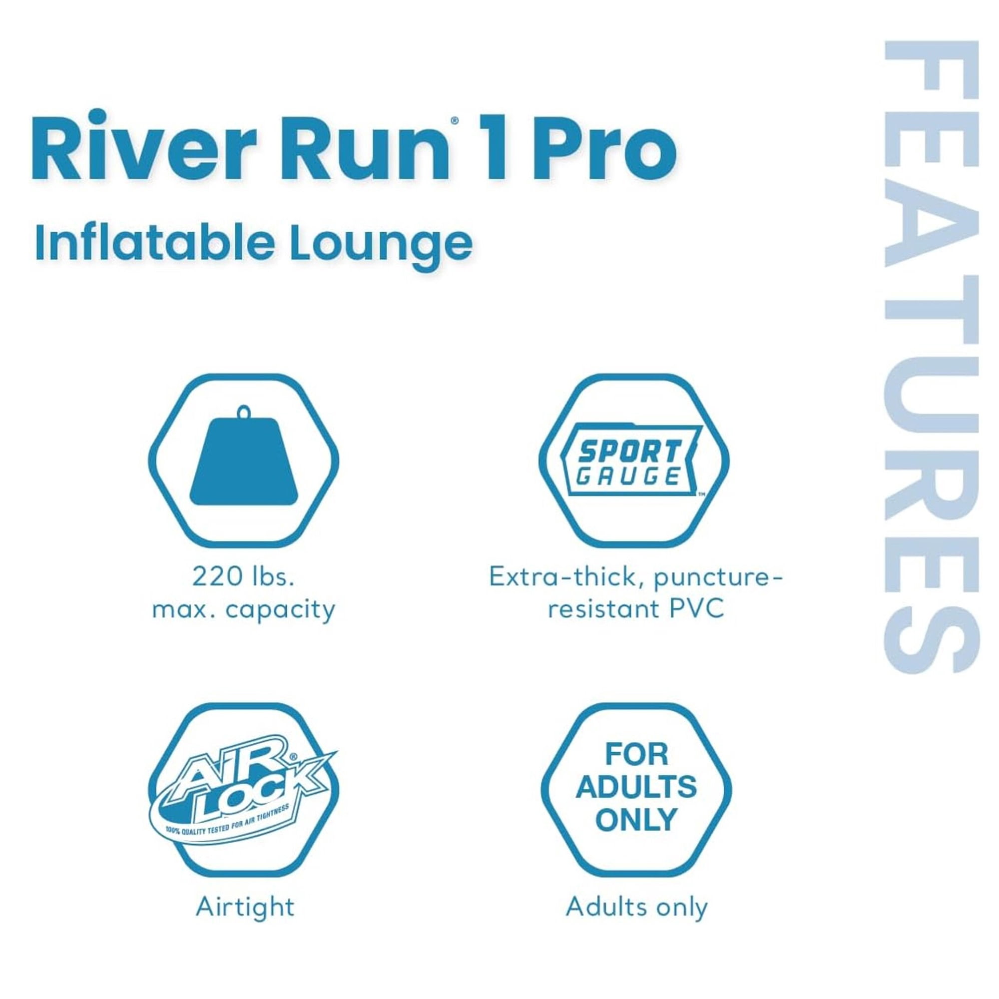 Intex: River Run 1 Pro - Teal - 55" Inflatable Tube, Floating Water Lounger, Phone Mount, Cup Holder, Storage Bag, Mesh Bottom, Backrest, 220lb Cap