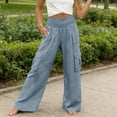 thumbnail image 2 of GUACER Womens Cargo Pants Smocked High Waist Wide Leg Trousers with Flap Pockets Outdoor Casual Loose Pants, 2 of 7