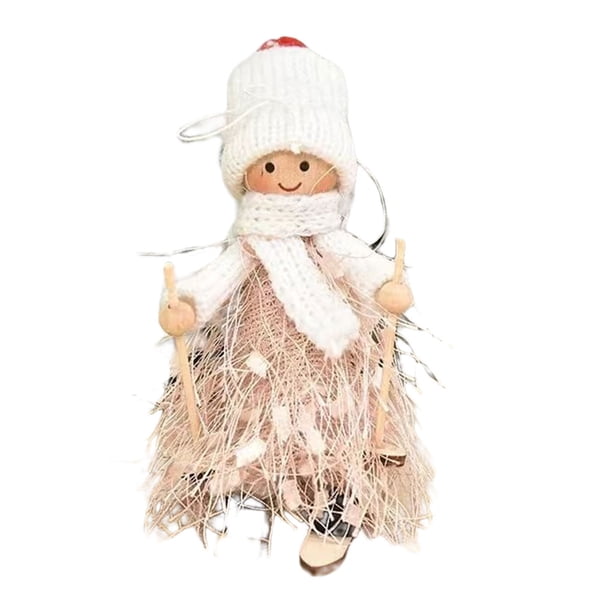 sweethay Colgante colgante de tela de punto Mini pequeña muñeca de Navidad de encantadora con cordón adornos de árbol de Navidad amigables con Kits de decoración para fiestas Blanco Rosa/Niño sweethay HA069666-03