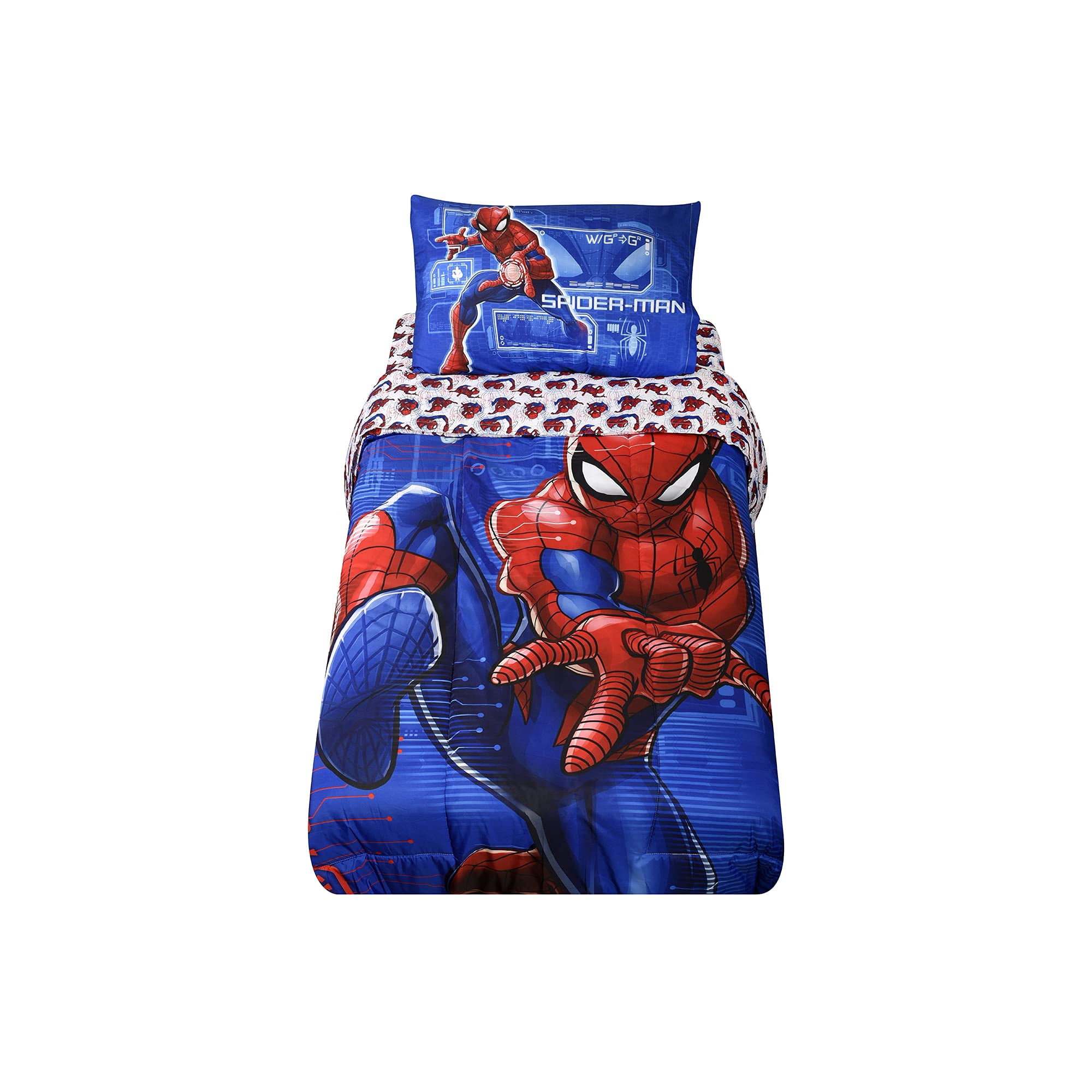 Spiderman Kids Bedding Sheet Set with Reversible Comforter Twin Bed in