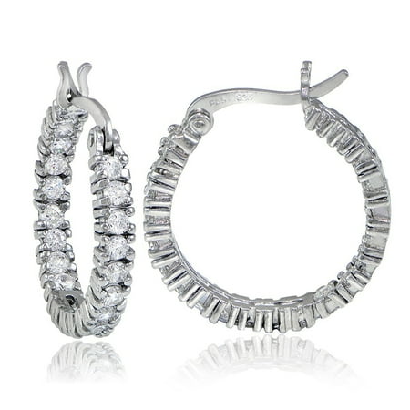 White Enamel 18k Gold Overlay - ICZ Stonez 18k Gold overlay/Sterling Silver Inside-Out CZ Hoop Earrings White